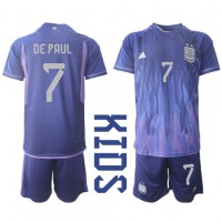 Koszulka piłkarska Argentyna Rodrigo de Paul #7 Strój wyjazdowy dla dzieci MŚ 2022 tanio Krótki Rękaw (+ Krótkie spodenki)